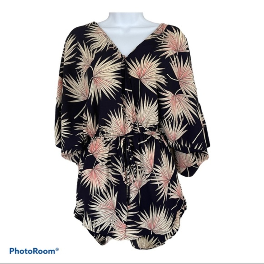 Voge romper blue tropical palms playsuit shorts S coquette
